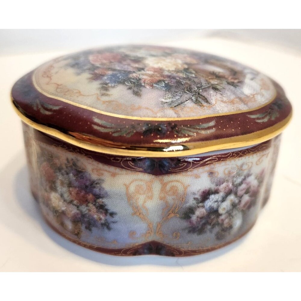 Lena Liu Vintage Magic Makers Floral Porcelain Trinket Box With Gold Trim READ - Picture 3 of 11